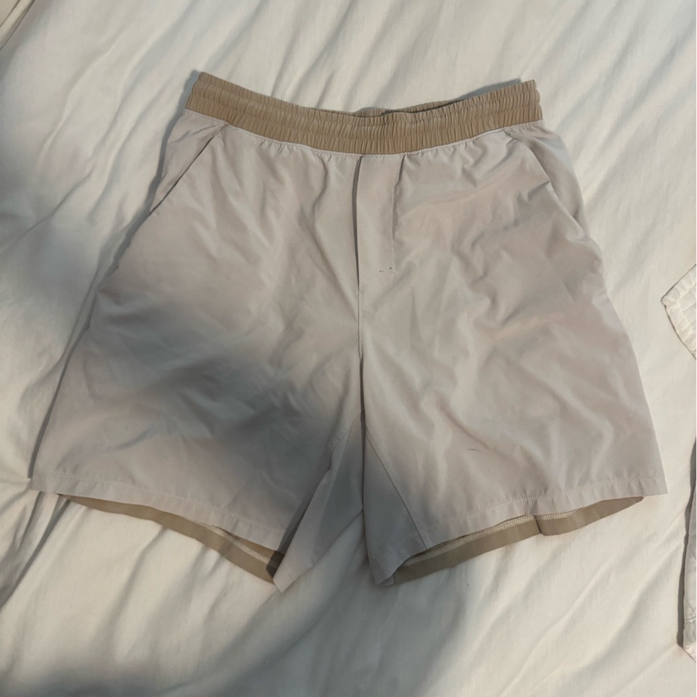 Beige Elastic Waist Shorts